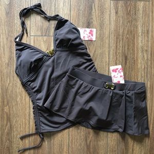NWT 2-Piece Tankini & Skirtini Dark Brown Swimsuit